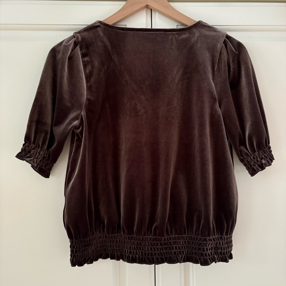 Madewell XXSVelvet Dark Metal Smocked Crossover Top - Picture 5 of 5